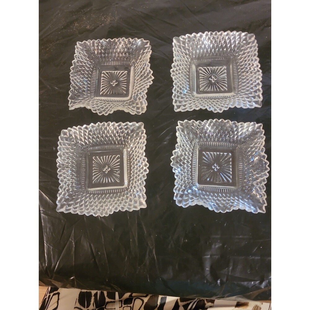 4 Discontinued Traditions-Clear Federal Glass Square Candy Trinket Ashtray